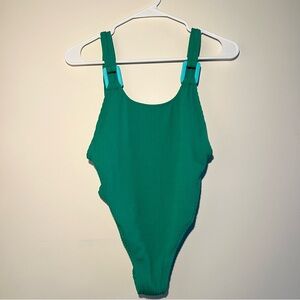 aerie green crinkle scoop one piece swim suit